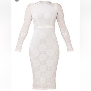 Caris White Long Sleeve Lace Bodycon Dress